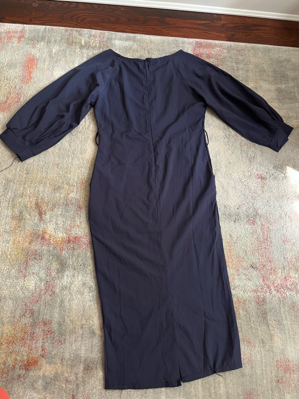 Navy Midi slim Dress with Balloon Sleeves - Classic Women's Dress